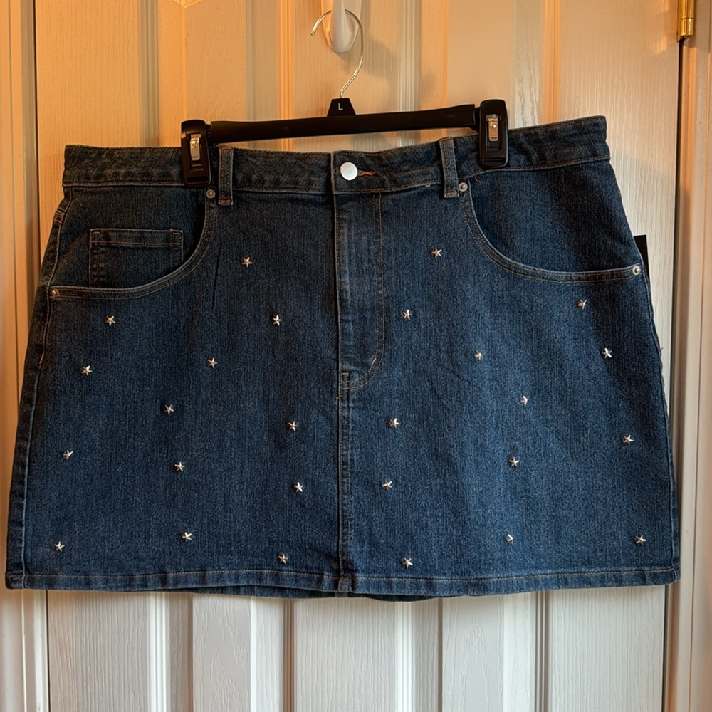 NWT NOBO STAR STUDDED MINI DENIM SKIRT SZ 21